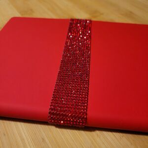 Red Leather Blank Lined Journal Notebook Bedazzled Red Stripe Sparkle Size A5